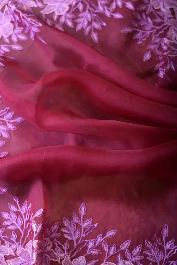 Majenta parsi embroidery cut work border Organza silk saree