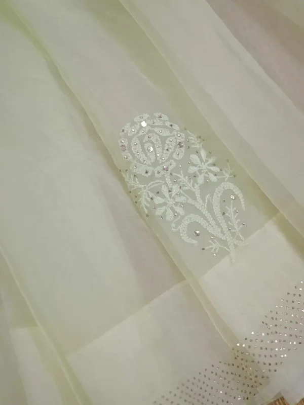 Pesta green hand embroidery with mukaish work pure Organza saree