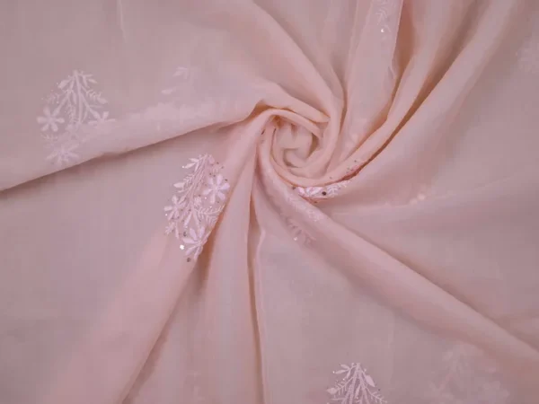 light Peach hand embroidery with mukaish work pure Organza saree