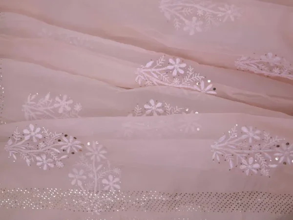 light Peach hand embroidery with mukaish work pure Organza saree