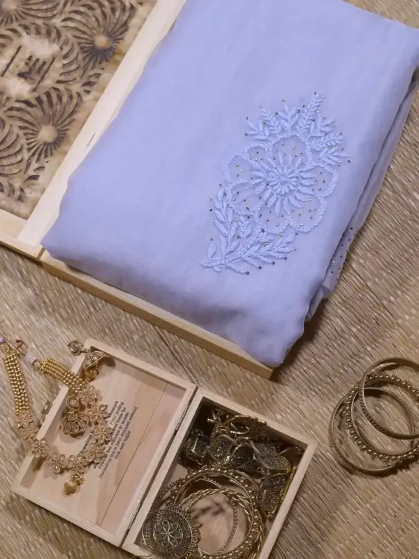 Sky blue hand embroidery with mukaish work pure Organza saree