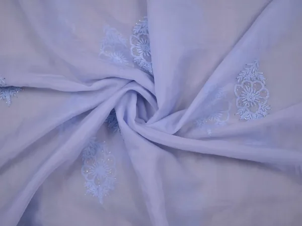 Sky blue hand embroidery with mukaish work pure Organza saree