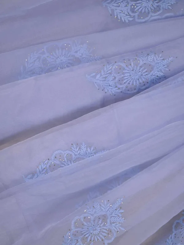 Sky blue hand embroidery with mukaish work pure Organza saree