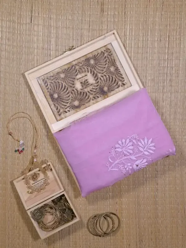 light Pink hand embroidery with mukaish work pure Organza saree