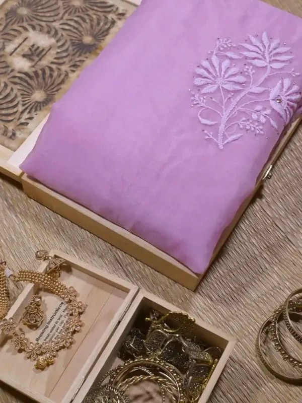 light Pink hand embroidery with mukaish work pure Organza saree