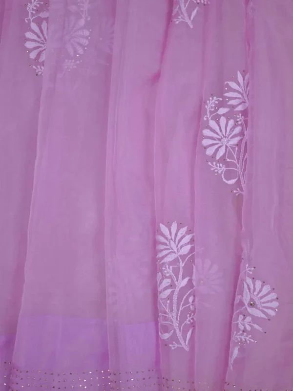 light Pink hand embroidery with mukaish work pure Organza saree
