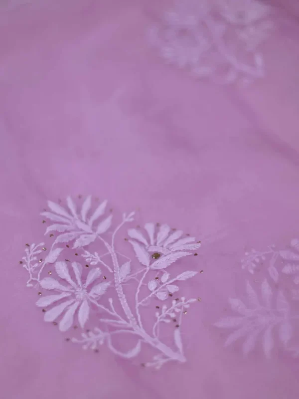 light Pink hand embroidery with mukaish work pure Organza saree