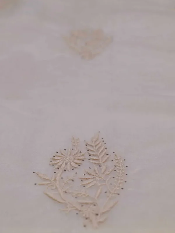 Cream hand embroidery with mukaish work pure Organza saree