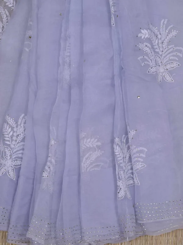 Sky Blue hand embroidery with mukaish work pure Organza saree