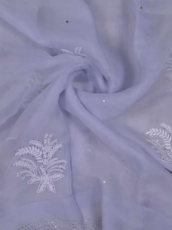 Sky Blue hand embroidery with mukaish work pure Organza saree