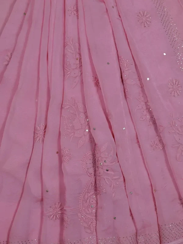 Soft Berry hand embroidery with mukaish work pure Organza saree
