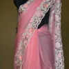 Baby Pink pure Organza Gara embroidery cut work border saree