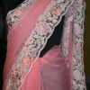 Baby Pink pure Organza Gara embroidery cut work border saree