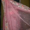 Baby Pink pure Organza Gara embroidery cut work border saree