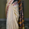 Biscuit on Red n Golden Zari work n Red anchal Baluchuri Pure Silk saree