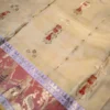 Biscuit on Red n Golden Zari work n Red anchal Baluchuri Pure Silk saree