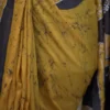Mustard yellow on Black Hand Batik Print Pure silk saree