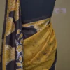 Mustard yellow on Black Hand Batik Print Pure silk saree