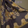 Mustard yellow on Black Hand Batik Print Pure silk saree