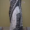 Off white on Bolpur Hand Batik n Black on Warli print Pure silk saree