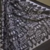 Off white on Bolpur Hand Batik n Black on Warli print Pure silk saree