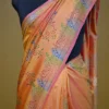 Pink Orange Dual Tone Katan on Hand Block Discharge Print Pure Silk Saree