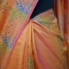 Pink Orange Dual Tone Katan on Hand Block Discharge Print Pure Silk Saree