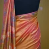 Pink Orange Dual Tone Katan on Hand Block Discharge Print Pure Silk Saree