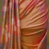 Pink Orange Dual Tone Katan on Hand Block Discharge Print Pure Silk Saree