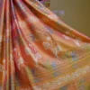 Pink Orange Dual Tone Katan on Hand Block Discharge Print Pure Silk Saree