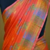 Orange Pink Dual Tone Katan on Hand Block Discharge Print Pure Silk Saree