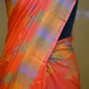 Orange Pink Dual Tone Katan on Hand Block Discharge Print Pure Silk Saree