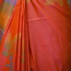 Orange Pink Dual Tone Katan on Hand Block Discharge Print Pure Silk Saree