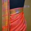Orange Pink Dual Tone Katan on Hand Block Discharge Print Pure Silk Saree
