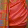 Orange Pink Dual Tone Katan on Hand Block Discharge Print Pure Silk Saree