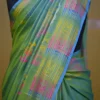 Sky Blue Green Dual Tone Katan on Hand Block Discharge Print Pure Silk Saree