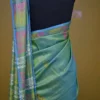 Sky Blue Green Dual Tone Katan on Hand Block Discharge Print Pure Silk Saree