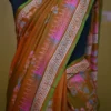 Light Green Orange Dual Tone Katan on Hand Block Discharge Print Pure Silk Saree