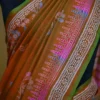 Light Green Orange Dual Tone Katan on Hand Block Discharge Print Pure Silk Saree