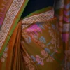Light Green Orange Dual Tone Katan on Hand Block Discharge Print Pure Silk Saree