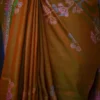Light Green Orange Dual Tone Katan on Hand Block Discharge Print Pure Silk Saree