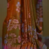 Light Green Orange Dual Tone Katan on Hand Block Discharge Print Pure Silk Saree