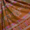 Light Green Orange Dual Tone Katan on Hand Block Discharge Print Pure Silk Saree