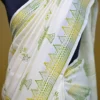 Off White Katan on Hand Block Discharge Print Pure Silk Saree