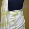 Off White Katan on Hand Block Discharge Print Pure Silk Saree