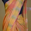 Pink Yellow Dual Tone Katan on Hand Block Discharge Print Pure Silk Saree