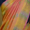 Pink Yellow Dual Tone Katan on Hand Block Discharge Print Pure Silk Saree