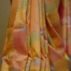 Pink Yellow Dual Tone Katan on Hand Block Discharge Print Pure Silk Saree