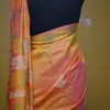 Pink Yellow Dual Tone Katan on Hand Block Discharge Print Pure Silk Saree