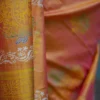 Pink Yellow Dual Tone Katan on Hand Block Discharge Print Pure Silk Saree